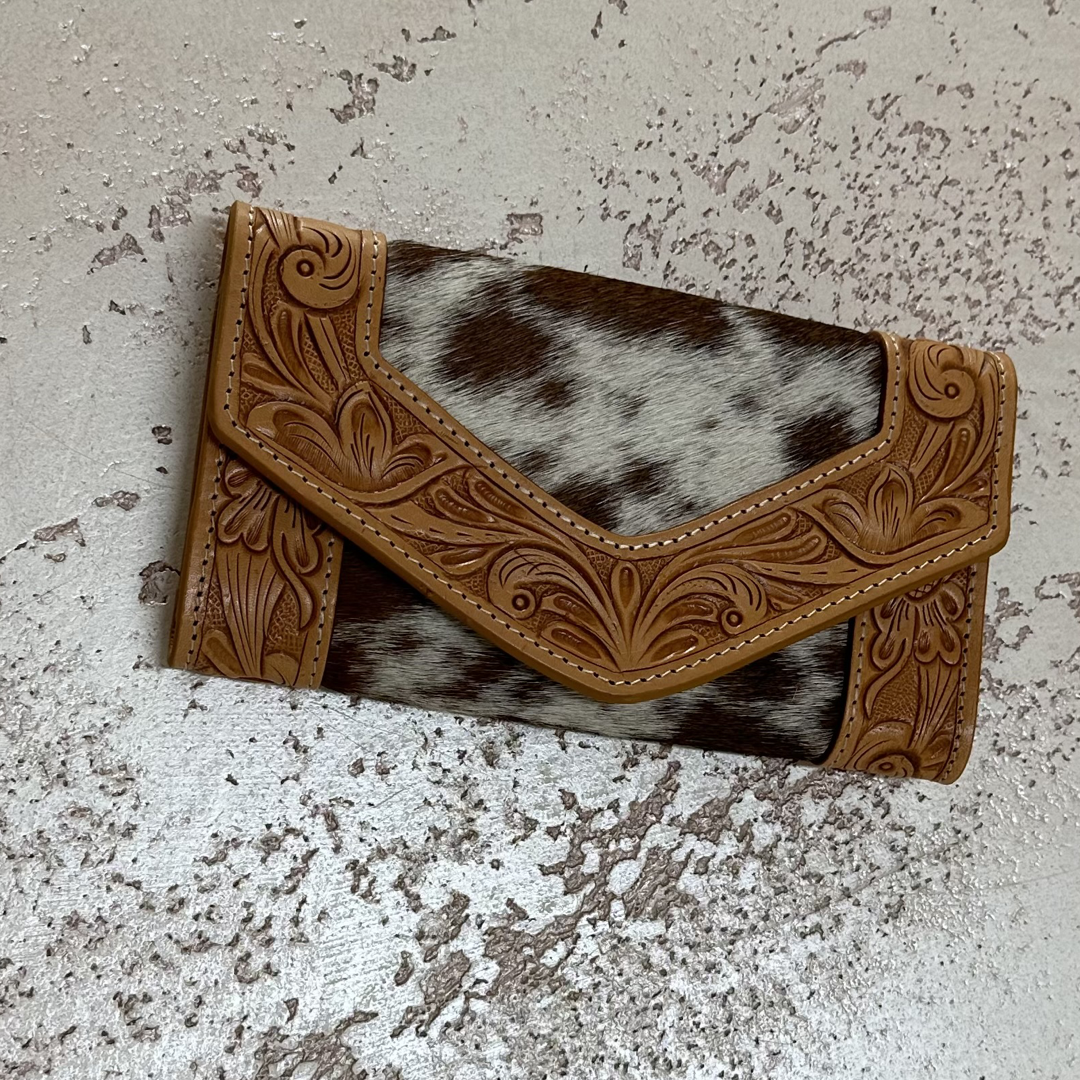 LEILA Tooled Leather and Cowhide Wallet