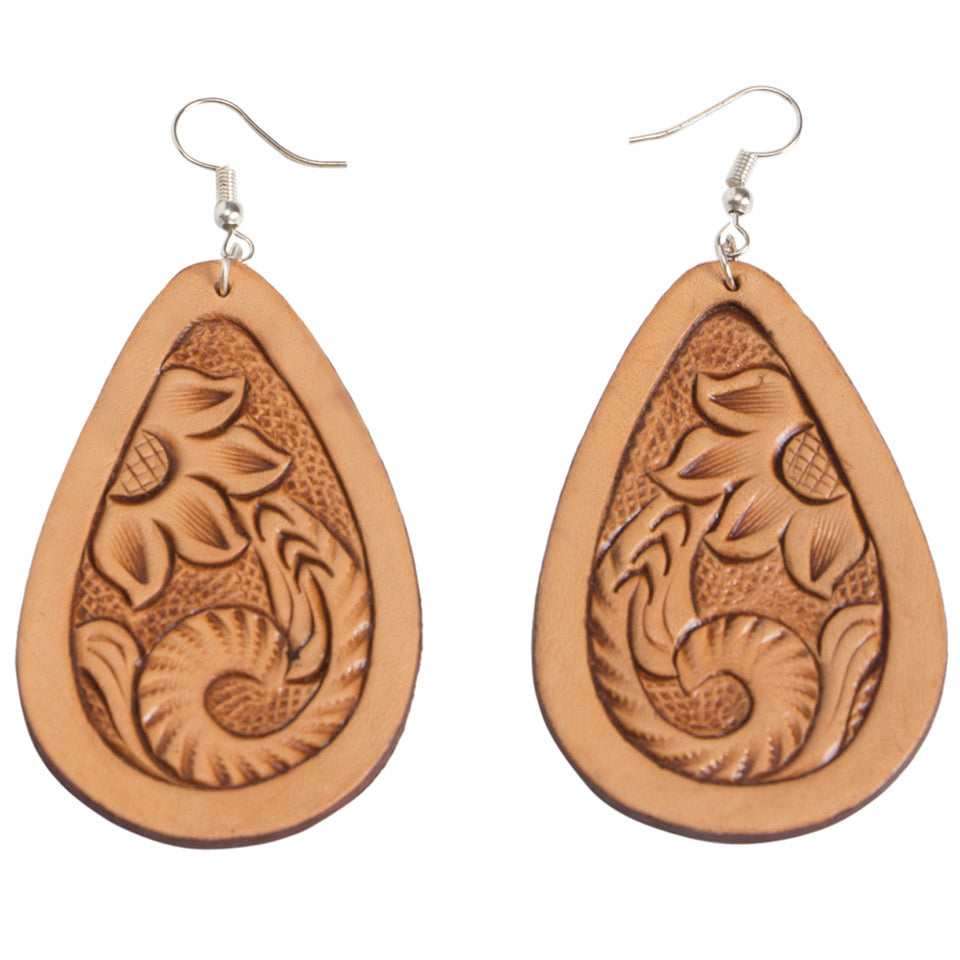 Teardrop Tooled Leather Earrings