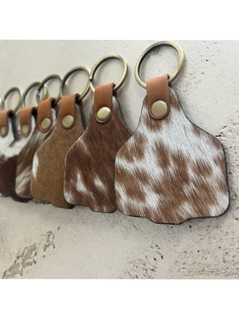 Cattle Tag Cowhide and Leather Keyring
