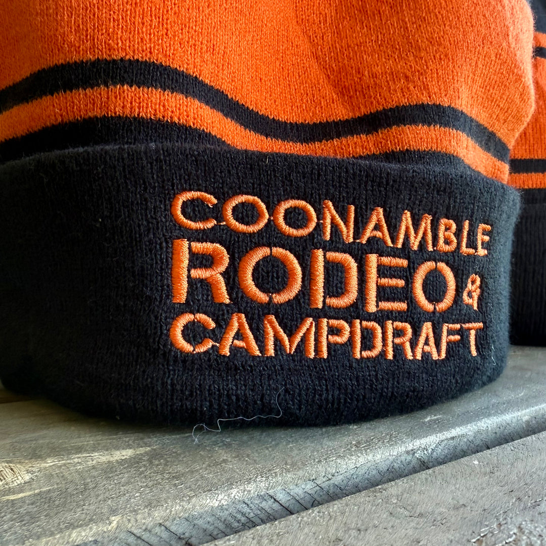 Coonamble Rodeo and Campdraft Black and Orange Beanie