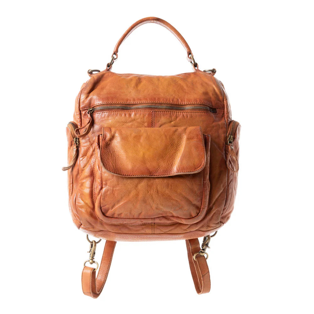 Trek Terra Leather Backpack In Burnt Brown