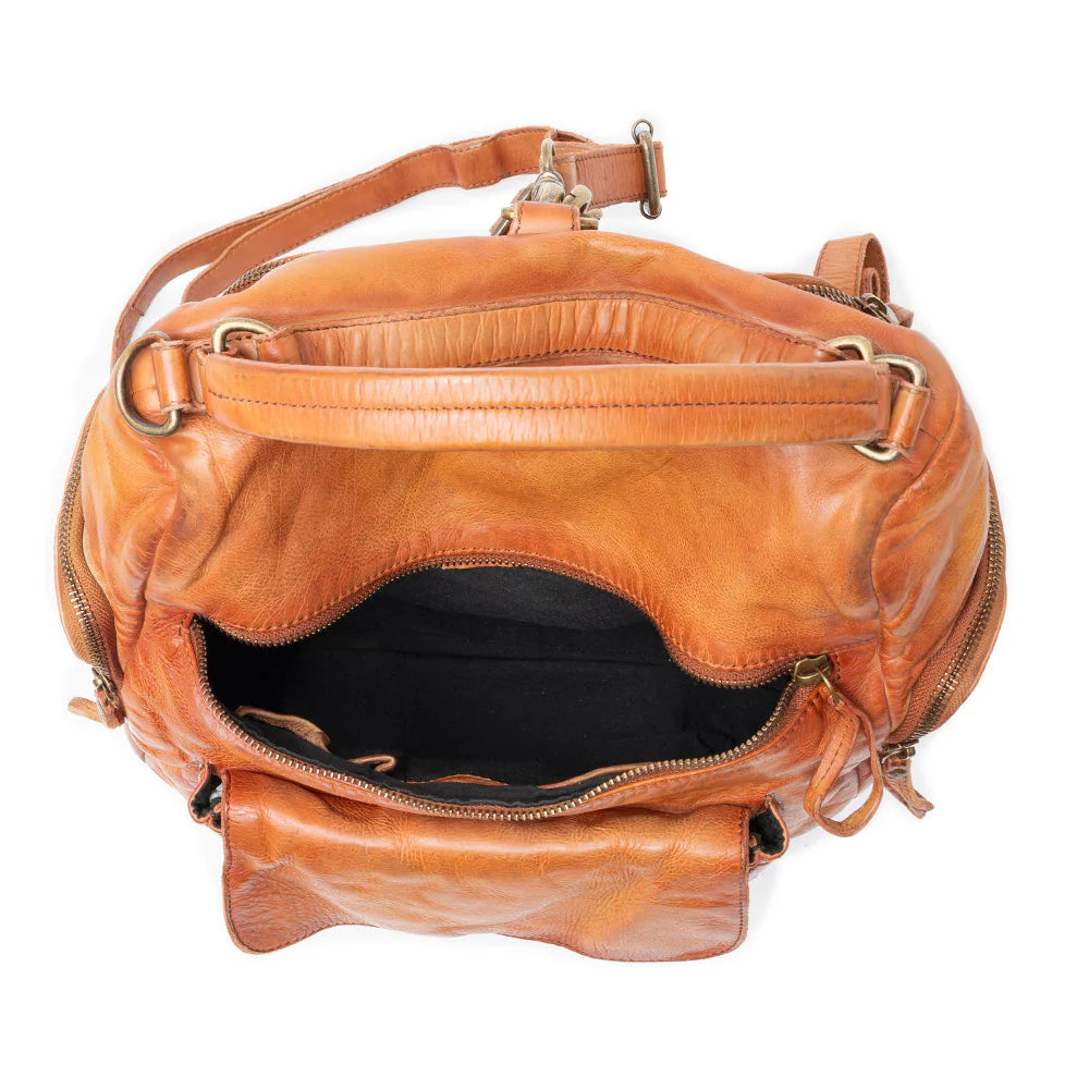 Trek Terra Leather Backpack In Burnt Brown