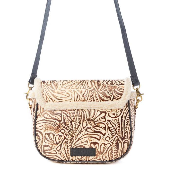 Raven & Dune Embossed Leather Crossbody Bag With Fur Accent In Winter Ivory