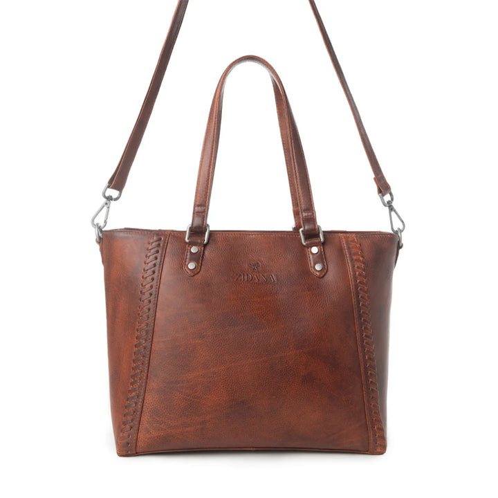 Myra Zidana Arista Bloom Veg Tanned Leather Handbag In Amberwood