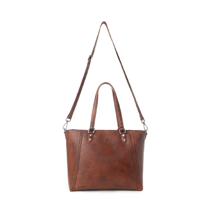 Myra Zidana Arista Bloom Veg Tanned Leather Handbag In Amberwood