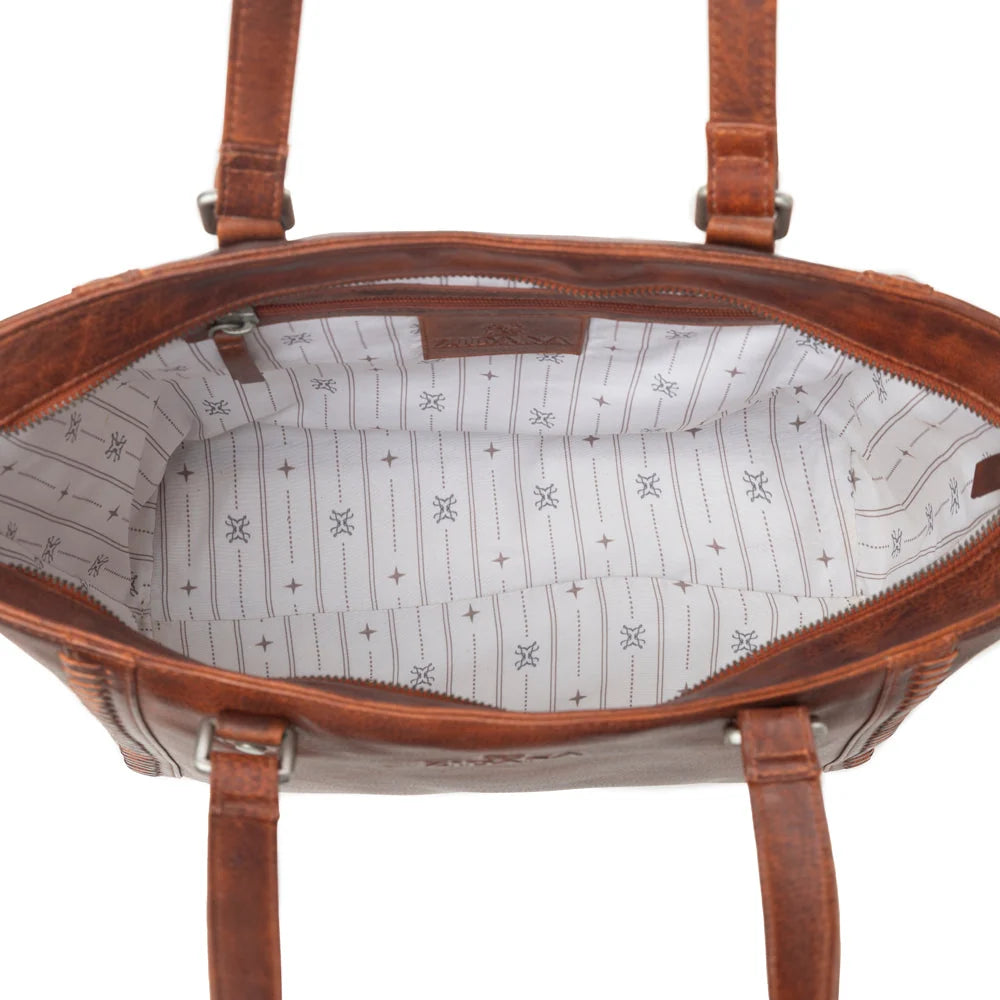 Myra Zidana Arista Bloom Veg Tanned Leather Handbag In Amberwood