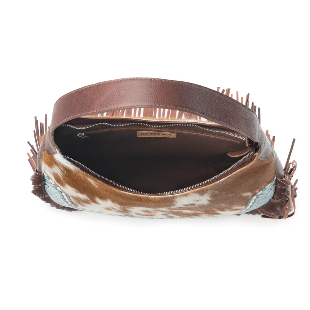 Lasso Lane Hairon Leather Bag For Women In Tan With Fringe And Embossed Detail
